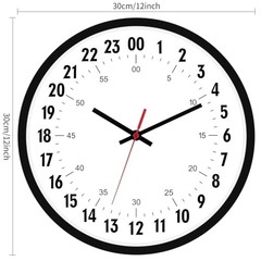 24 Hour Wall Clock Battery Operated Round Analog Wall Clock Military Time