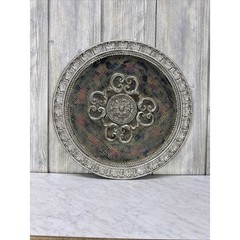 Ornate Silver Wall Plaque Faux Crocodile Texture Scrollwork Medallion 15.5″