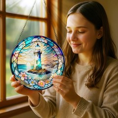 Lighthouse Stained Glass Sun Catcher – Unique Decor Gift for All Occasions