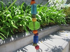 Fused Glass Round Evil Eye Mosaic Decor Wall Hanging, ~10″ long, 5″ diameter