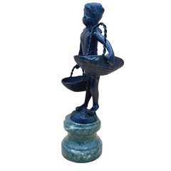 Bronze Sculpture Girl with Two Baskets Art Nouveau Marble Base ~ 11.5″ (Bizard?)