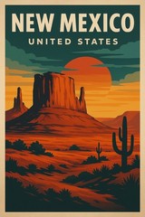 NEW MEXICO Retro Poster USA Wall Art Vintage Landscape Print Canvas Home Decor