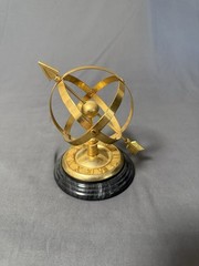 Vintage Brass Armillary Sphere Sundial Desk Ornament Marble Base 6 In