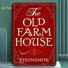 The Old Farmhouse Metal Sign Red Ornate Border Farm Cottage Front Door Decor