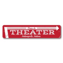 Drive-In Theater Arrow Sign, Personalized City State Metal Wall Decor – Aluminum
