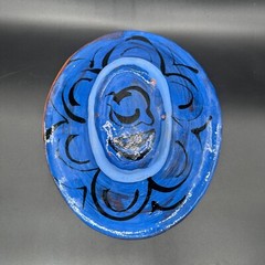 Pottery Bowl Wall Hanging Hand Painted Folk Art Redware Handmade Mid Century