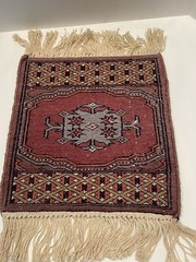 Vintage 12”x18” Woven Fringed High Pile Tiny Rug Wall Hanging Ethnic Boho Decor