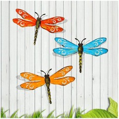Gold Powder Finish Iron Dragonfly Decor – Set of 3