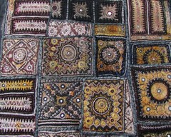 Kutchi Indian Embroidered Patchwork Wall Hanging 24″ Square Black Vintage