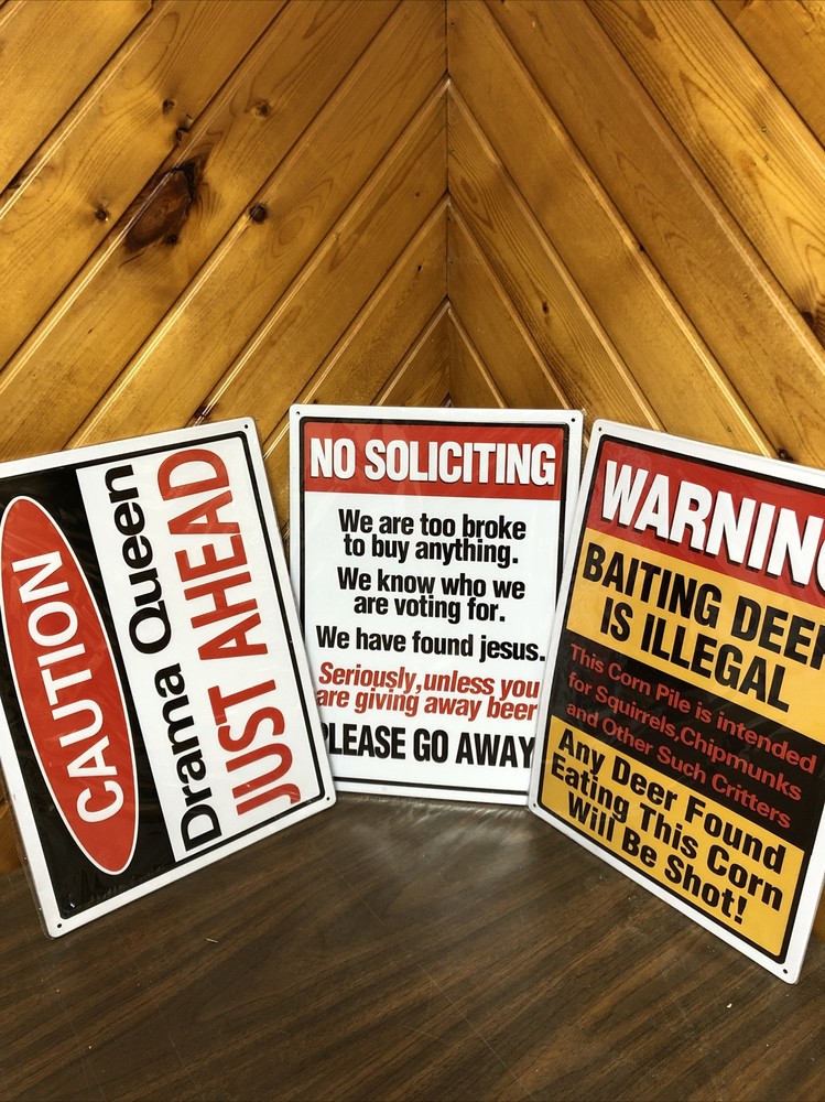 Lot Of 3 No Soliciting Warning Aluminum Metal Hang Sign 17” x 12” Brand New