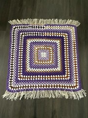 VTG Handmade Granny Crochet Blanket Throw Afghan 35×36 Warm, Colorful Purples