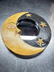 90s Y2K Crescent Moon & Stars Wall Mirror Hand painted Celestial Whimsigoth Boho