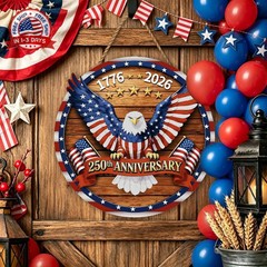 USA 250th Anniversary Decoration, Wooden 4th of July Eagle Door Sign 1776-2026 F