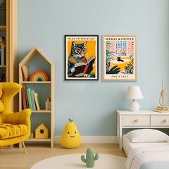 Wood Framed Funny Bathroom Wall Art, Henri Matisse Black Cat Wall Decor, Cute…