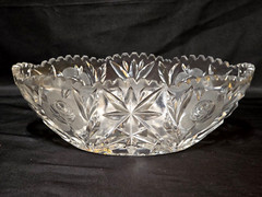 McKee Innovation Cut Glass Oval Decorative Fruit Bowl Sawtooth Rim 10″ Antique