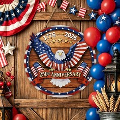 USA 250Th Anniversary Decoration, Wooden 4Th of July Eagle Door Sign 1776-2026 F