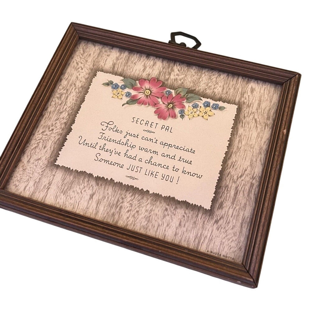Vtg Secret Pal Friend Gift Edgar Guest Buzza Framed Poem Art Deco Pink Flowers