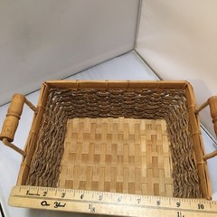 Woven Seagrass Basket Unisex Medium Tan Rectangular Bamboo Handles Cottagecore