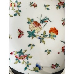Vtg Pewter Encased Porcelain Bowl Hong Kong Hand Painted Floral Butterfly 7.25″