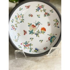 Vtg Pewter Encased Porcelain Bowl Hong Kong Hand Painted Floral Butterfly 7.25″