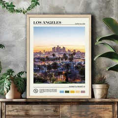 Oak Wood Framed Wall Art – Los Angeles Sunset Canvas Decor, Aesthetic City Artwo
