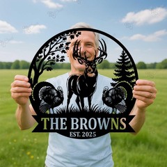 Custom Deer Forest Metal Sign, Personalized Name Hunting Cabin Lodge Decor Gift