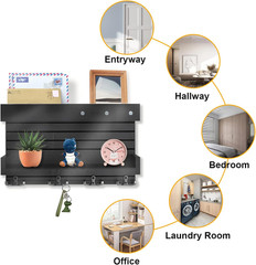 Key Holder for Wall Decorative Wall Mounted Mail Holder with 4 Key Hooks, Wooden