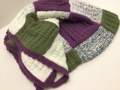 AFGHAN – LARGE – Hand Knit- 58″ X 45″ – Purple/Green/White – Machine Wash & Dry