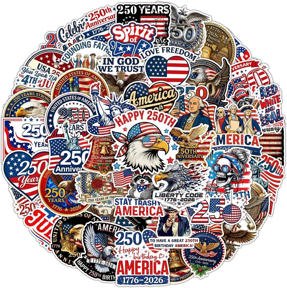 50pcs 250th Anniversary USA Stickers 1776-2026 Patriotic