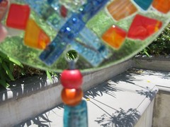 Fused Glass Round Evil Eye Mosaic Decor Wall Hanging, ~10″ long, 5″ diameter