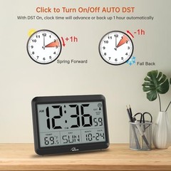 Atomic Digital Wall Clock Battery Operated, Self-Setting, Large Display Medium