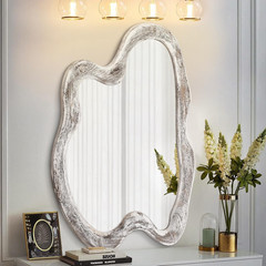 Large Irregular Wooden Wall Mirror 32″x24″ Vintage Decor for Any Room