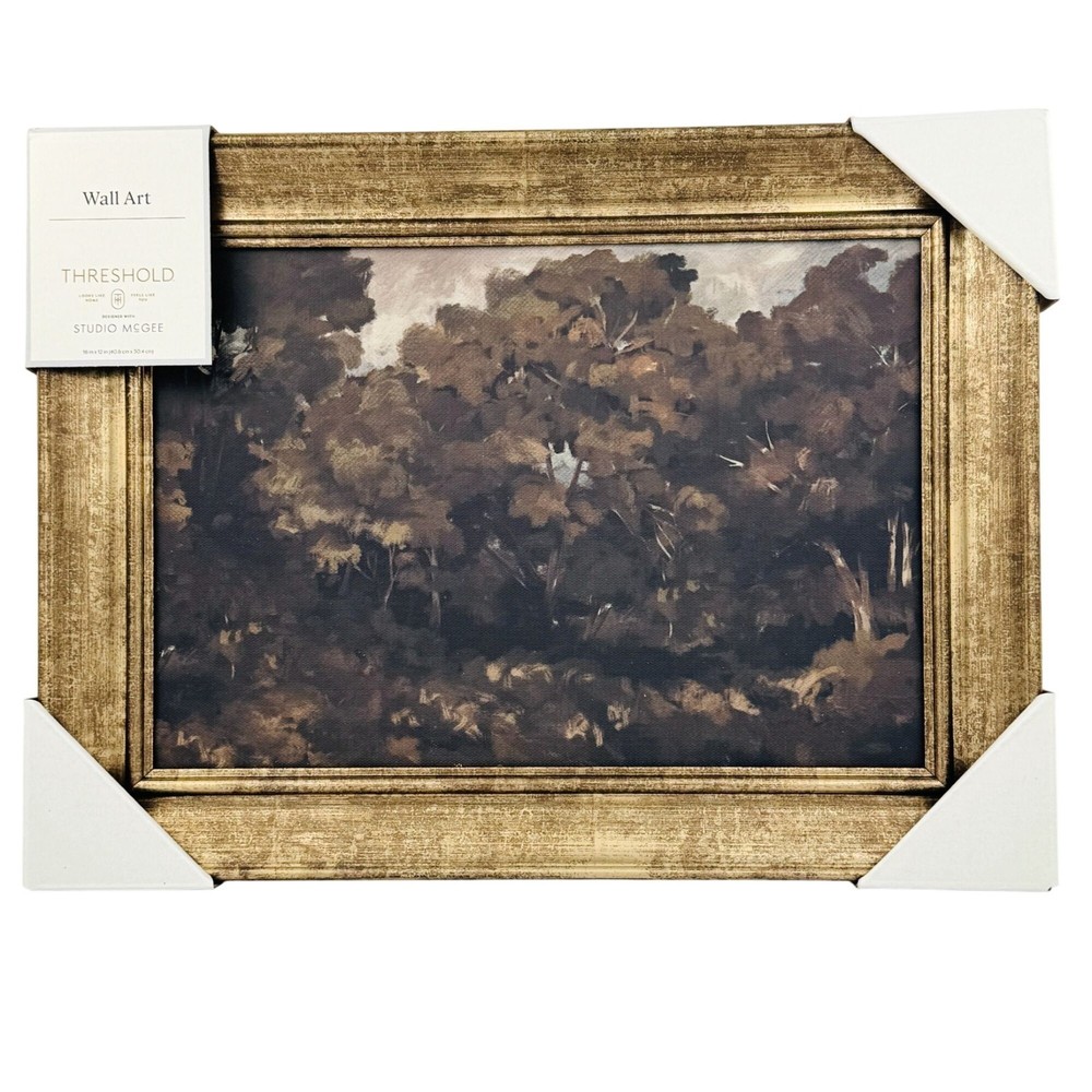 Threshold Studio McGee Forest Art Wall Decor Gold Distressed Frame 16×12 in