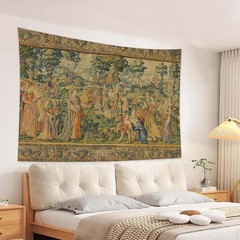 Medieval Tapestry Wall Hanging 80x60in, Renaissance Noble Gathering Wall Deco…