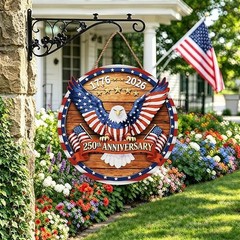 USA 250Th Anniversary Decoration, Wooden 4Th of July Eagle Door Sign 1776-2026 F