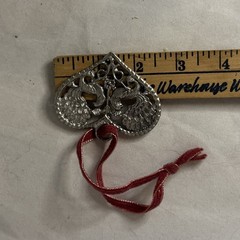Vintage Pewter Heart Shaped Handmade Wall Decor Two Peacocks