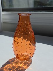 Vintage Vase Boho Orange Jewel Tone Hobnail Pressed Glass 6 in.
