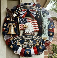 Personalized America 250th Anniversary Wood Wreath 1776-2026 Patriotic Door Sign