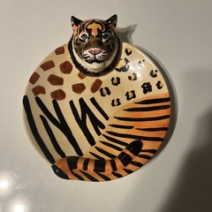 Vintage Lotus Animal Dish Tiger Decorative 3D Plate Dish 2000 Hand Wash Only