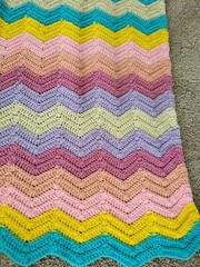 Handmade Crochet Afghan Blanket Appox. 54″ x 45″ Bright Pastel Chevron Pattern