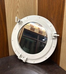 White Nautical Porthole Mirror 12in Aluminum Maritime Ship Window Wall Decor