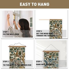 2 Pack Deer and Tree Vertical Tapestry, Folk Art Style Wall Tapestry with Tas…
