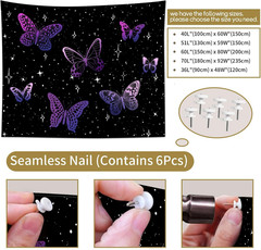 Purple Butterfly Tapestry Wall Hanging Black Starry Night Sky with Celestial Gal