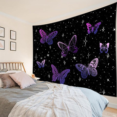 Purple Butterfly Tapestry Wall Hanging Black Starry Night Sky with Celestial Gal
