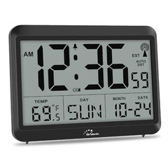 Atomic Digital Wall Clock Battery Operated, Self-Setting, Large Display Medium