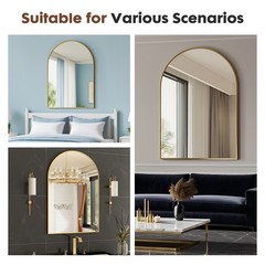 Gold Arched Wall Mounted Bathroom Metal Frame Vanity Mirror w/Shatterproof Glass