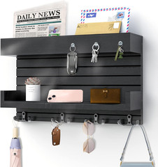 Key Holder for Wall Decorative Wall Mounted Mail Holder with 4 Key Hooks, Wooden