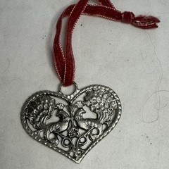 Vintage Pewter Heart Shaped Handmade Wall Decor Two Peacocks