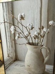 Rustic Modern Farmhouse Vase With Cotten Stems SIGN HANDMADE
