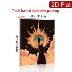 Cosmic Black Cat and Sun Eye Canvas Wall Art, Surreal Fantasy Home Decor